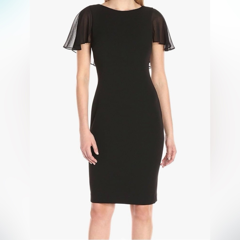 Calvin Klein Women’s Black Chiffon Flutter Sleeve Sheath Dress Sz6